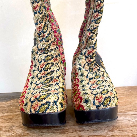 CALLEEN CORDERO Colorful Blanket Ikat Copper Studded Wood Clog Heel Boots 7 USA! - Picture 9 of 12